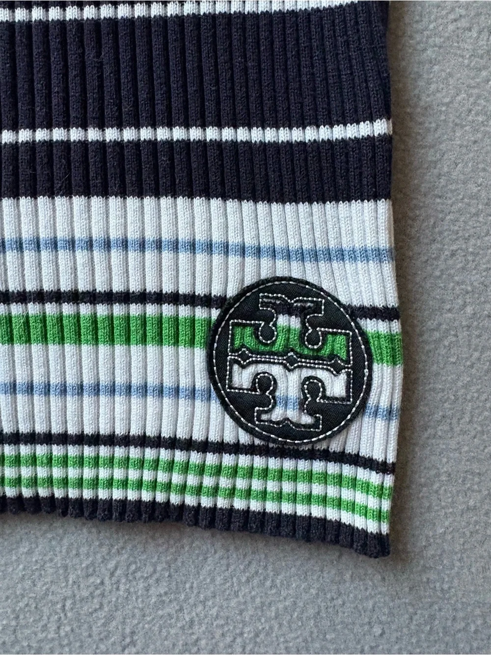 Tory Burch Half Zip Multi-Color Striped Ribbed Knit Sweater Slim Fit Luxury